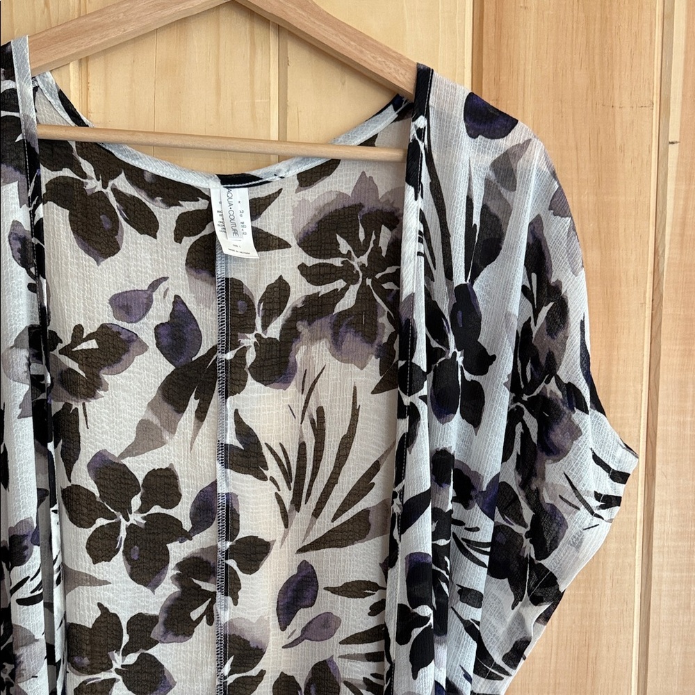 🙂 NWT Aqua Couture Floral Kimono Cover-Up Tie Waist